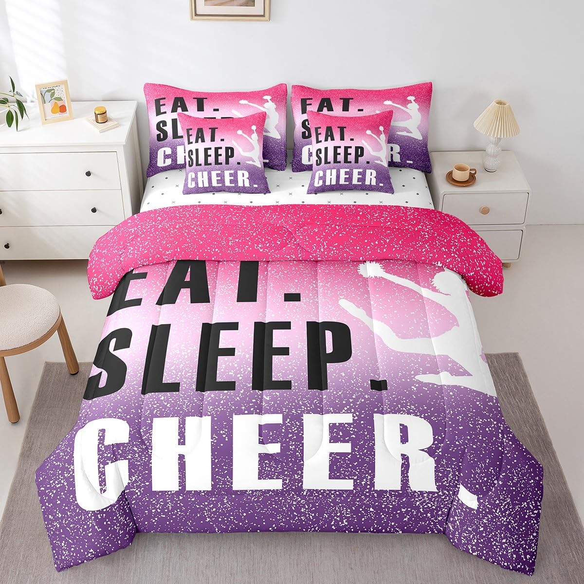 Feelyou Cheer Comforter Set Twin Size 7 Pieces for Kids Boys Girls Teens