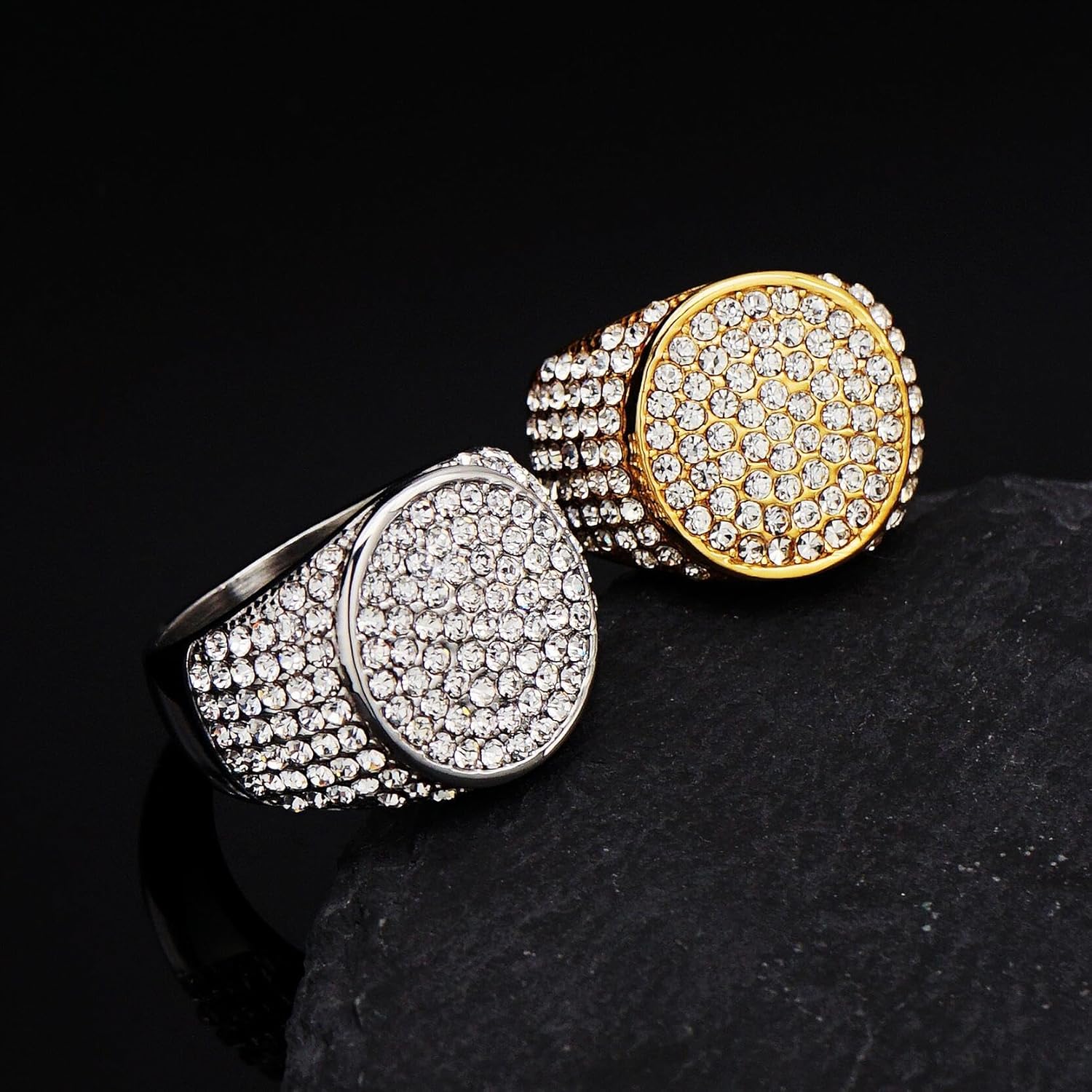 ICED OUT Ring for men Wedding Rings for Men Round Circle Stainless Steel ring Hip Hop ring Radiant Rings Bling Iced Out Jewelry Punk Ring Club ring Heavy Metal ring Party - Image 4