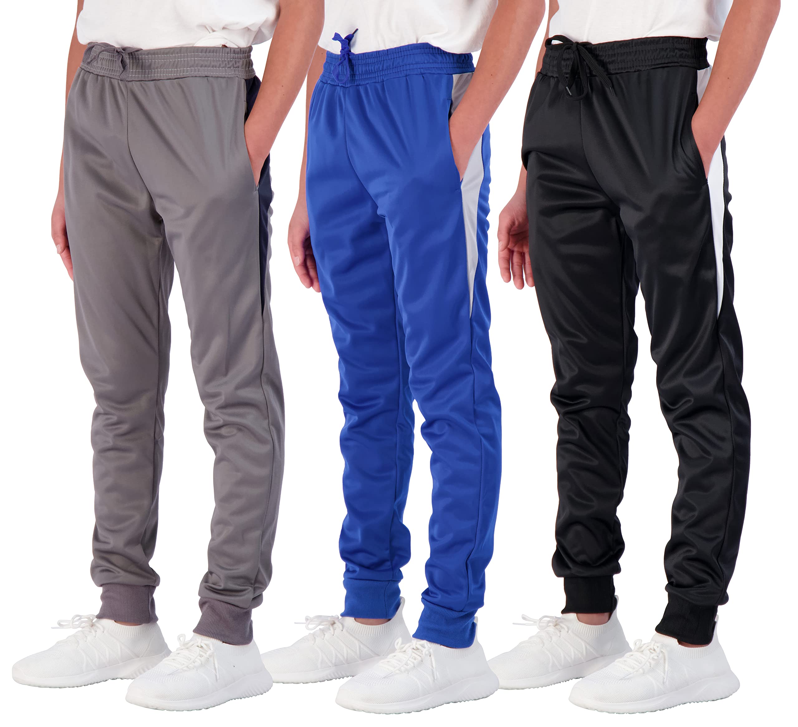 Real Essentials 3 Pack: Boy's Active Athletic Casual Jogger Sweatpants with Pockets