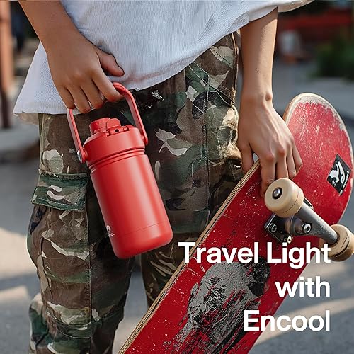 Miniatura 53 de ENCOOL Botella de agua aislada con popote, de acero inoxidable, a prueba de fugas, sin BPA, al vacío de doble pared que se mantiene fría durante 24