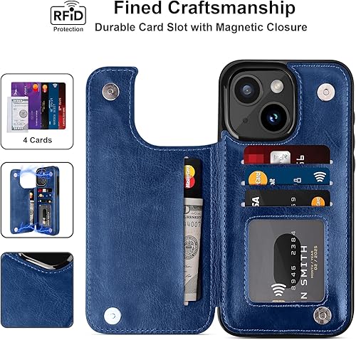 Miniatura 2 de Jiunai Funda tipo cartera para iPhone 15 Plus con 4 tarjeteros de piel sintética, función atril, ranura para tarjetas, cierre magnético, bloqueo