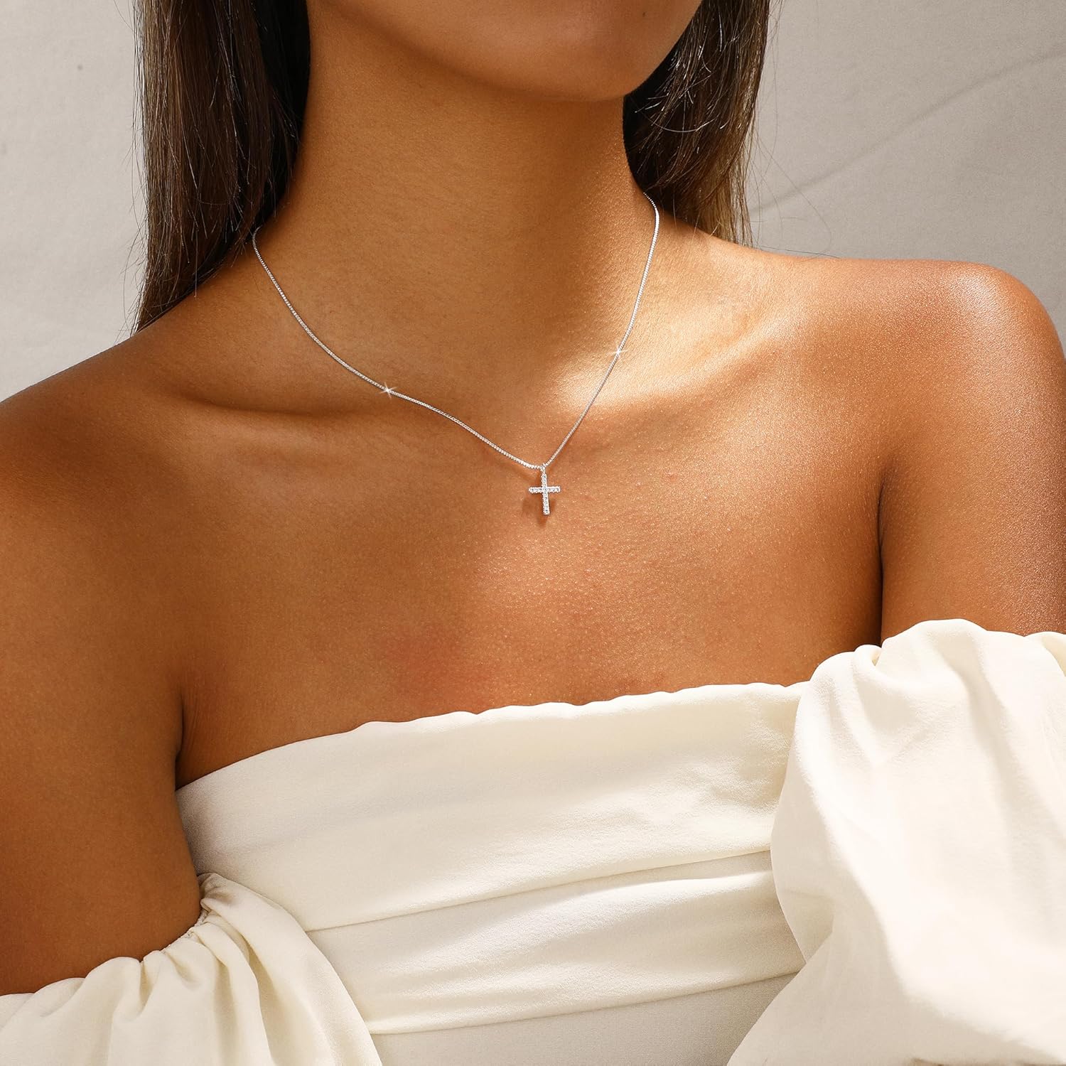 Cross Necklace for Women,Dainty 14K Gold Silver Plated Cross Choker Pendant Jewelry Non Tarnish Trendy Simple Circle Chain Small Necklace Birthday Faith Jewelry Gifts - Image 3