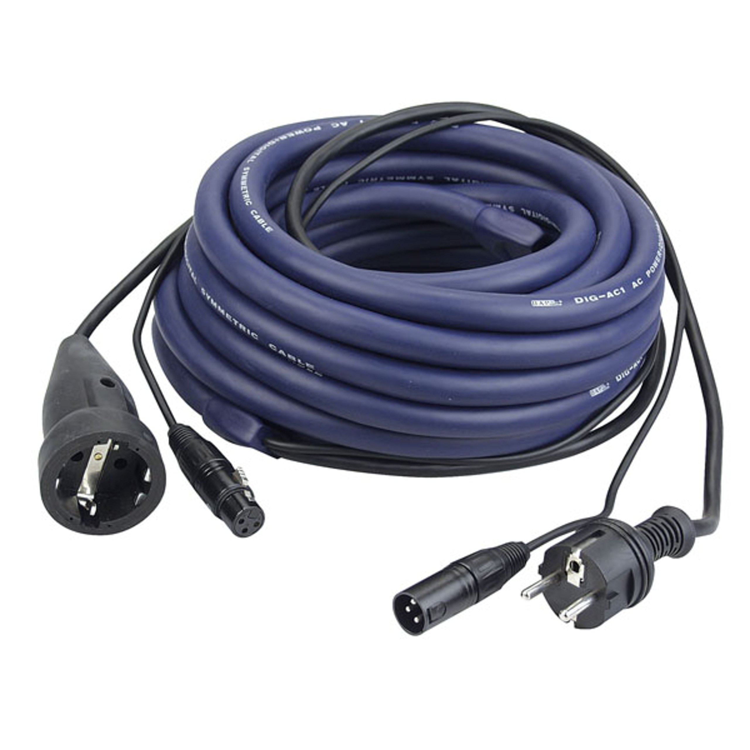 FP05 Cable de corriente y señal 20m Schuko-Schuko / XLR-XLR, luz