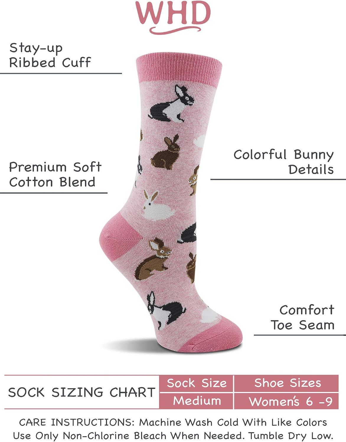 WHD Bunny Crew Socks for Women & Men | Gift for Rabbit Lovers, Cute Animal Socks image 3