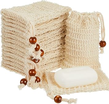 Verve Jelly 15Pcs Soap Saver Bag Sisal Soap Bag Organic Soap Pouch Natural Fiber Soap Bags with Drawstring Rope for Bath Shower Exfoliation and Massage