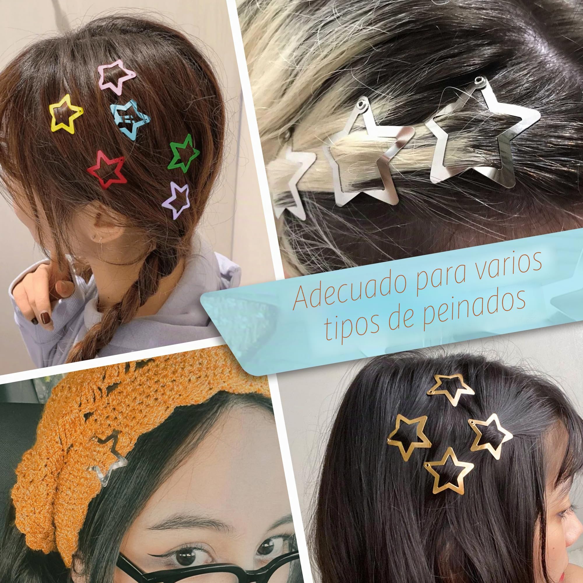 Pinzas para el Pelo de Estrella, 30 Piezas Y2K Clips de pelo de Metal, Accesorios para el Cabello para Niñas y Mujeres - Plateado