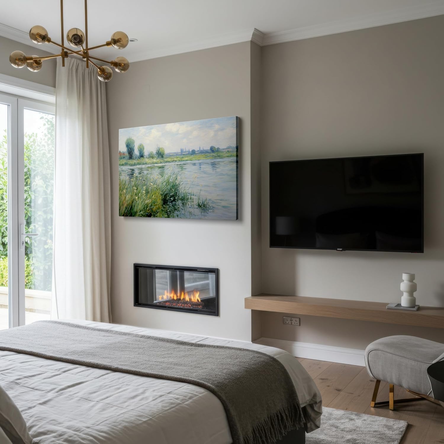 Canvas for Living Room. River of Serenity: Capturing Nature's Tranquil Essence on Canvas, 27 x 18 inch Canvas Wall Art - Contemporary Masterpieces - Modern Home Decor