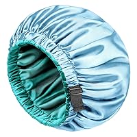 Vista 9 de mikimini Gorro de satén para hombres y mujeres, gorro de dormir reversible de doble capa para trenzas de cabello con banda elástica ajustable Negro