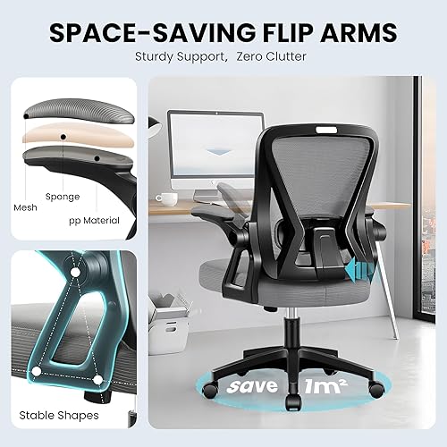 Miniatura 5 de Silla de oficina, sillas ergonómicas de escritorio para computadora en casa, cómoda silla de malla transpirable con soporte lumbar ajustable,