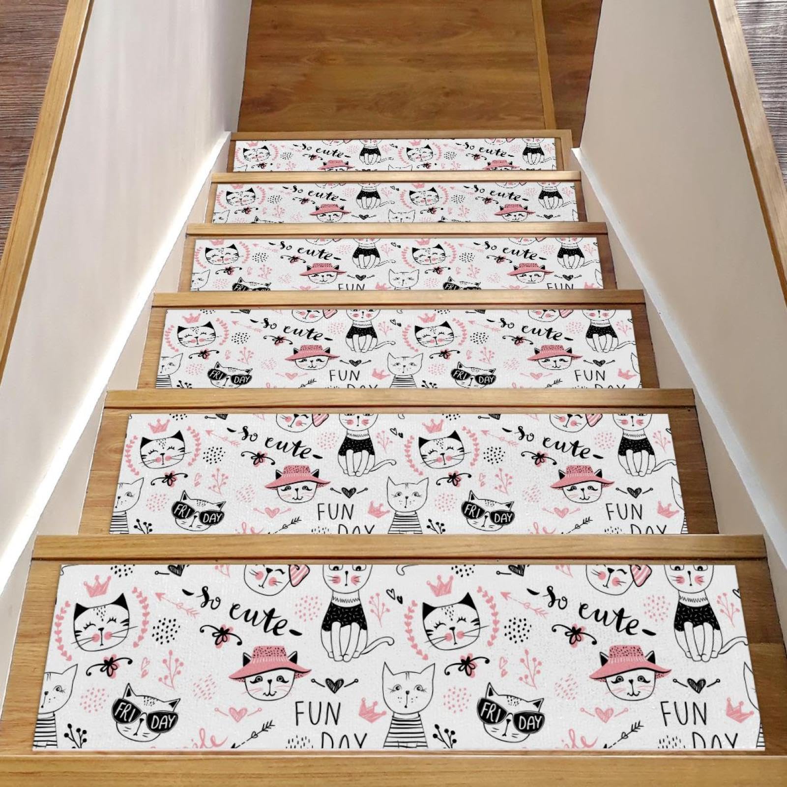 Peldaños de escalera de gato alfombras antideslizantes de 8x30 para peldaños de madera 15 uds