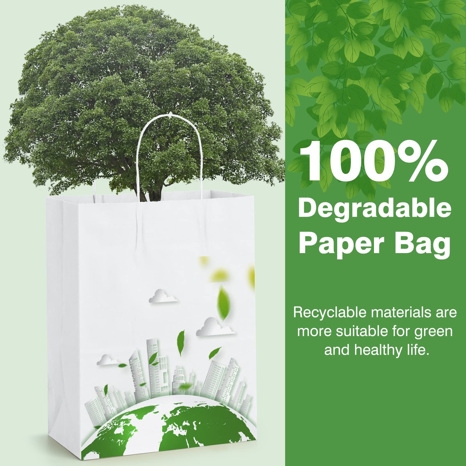 NYMVP 150pcs White Kraft Paper Bags for Small Business 5.25x3.25x8 Gift Bags Small Size Business Bags Bulk for Party Favors Goody Christmas Owners Birthday Grocery Retail Shopping Craft Takeouts Bags