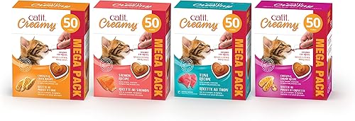 Miniatura 5 de Catit Golosina cremosa para gatos, tratamiento saludable para gatos, pollo y camarones, paquete de 50, 0.5 onzas (paquete de 50)