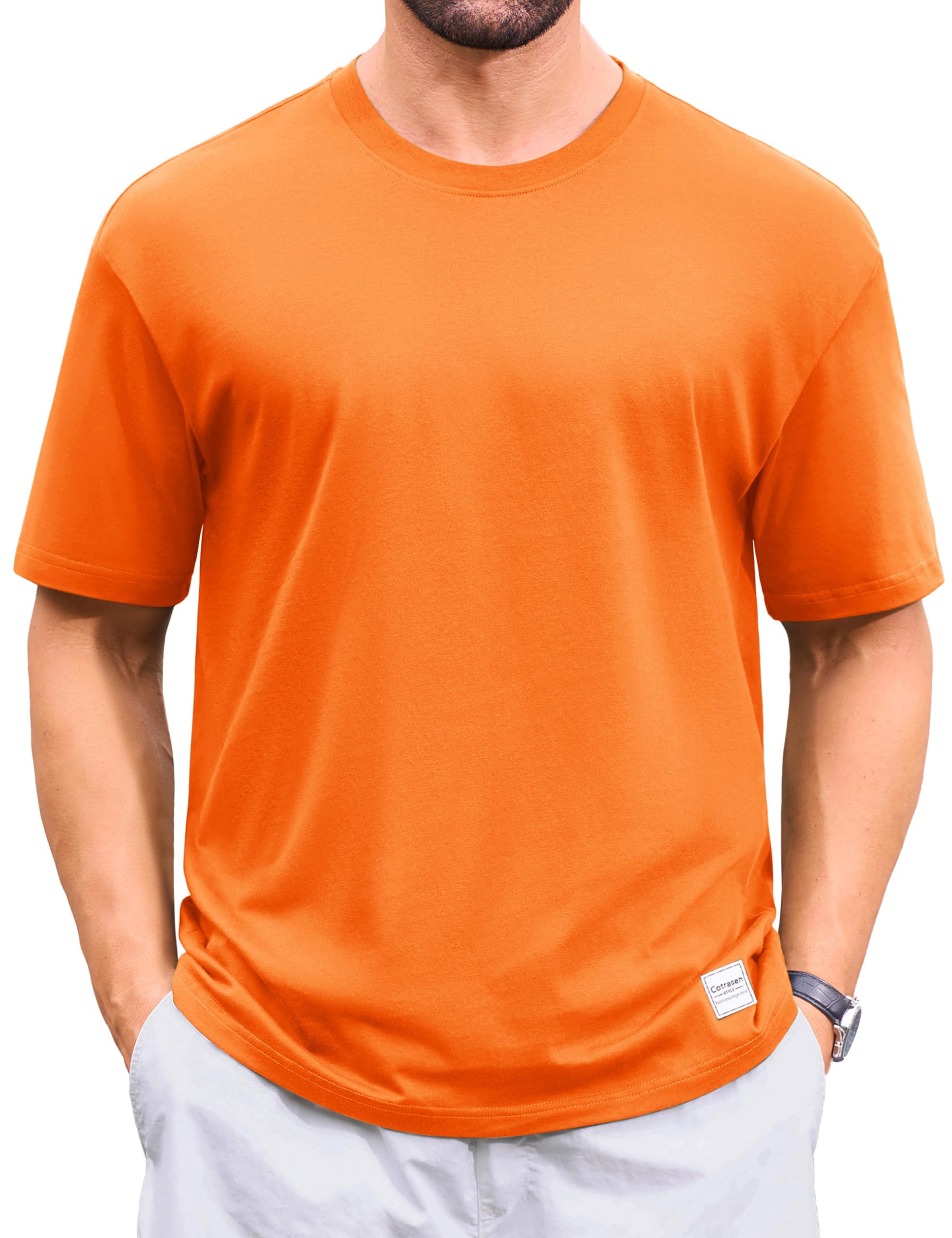 Cotrasen Men's T-Shirts Premium Cotton Short Sleeve Crew Neck Tees Classic Solid Basic Tshirt Casual Loose Fit Tee Shirts