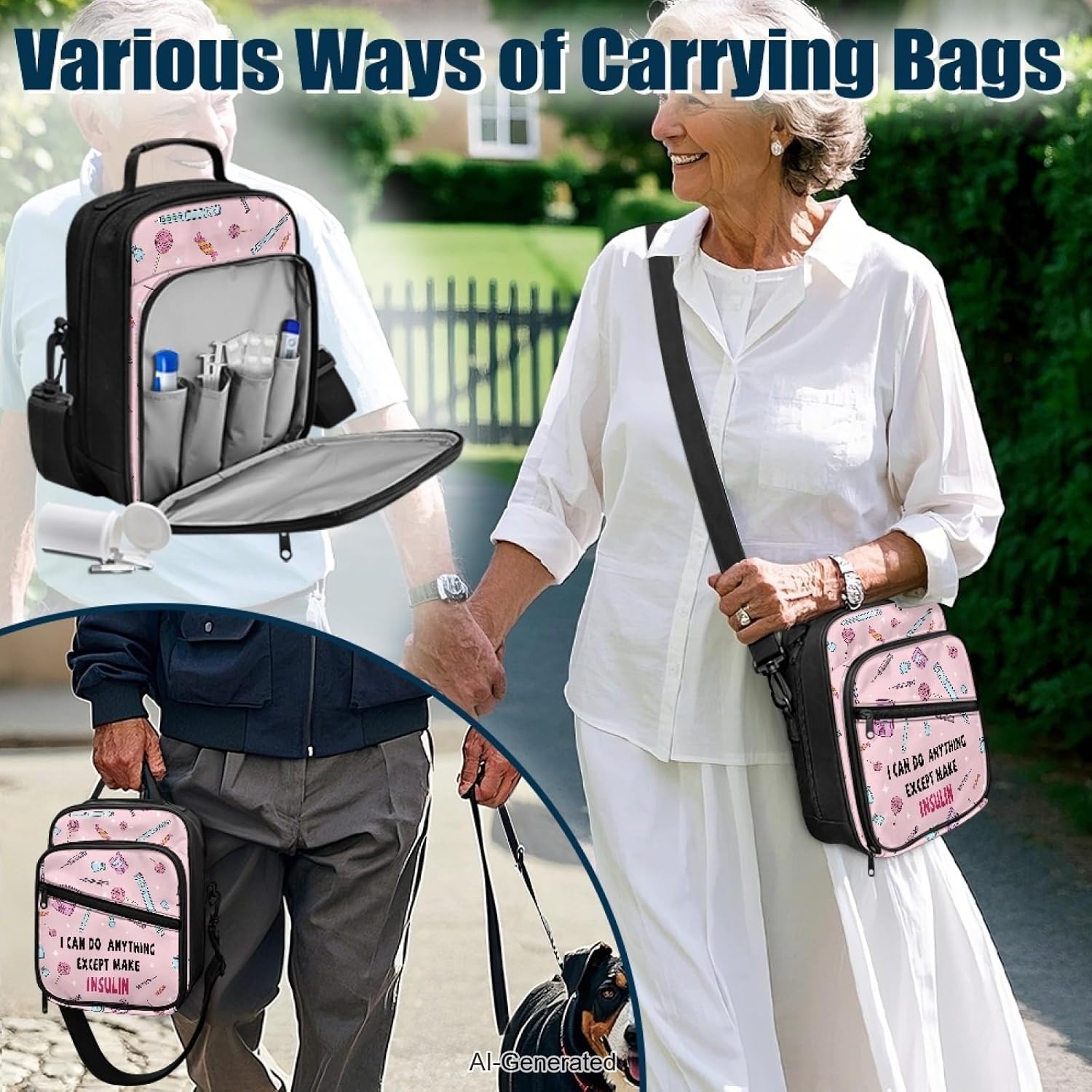 Diabetes Travel Bag Insulin Travel Case Portable Diabetes Supplies Organizer Bag with Adjustable Shoulder Strap Nursing Accessories Candy