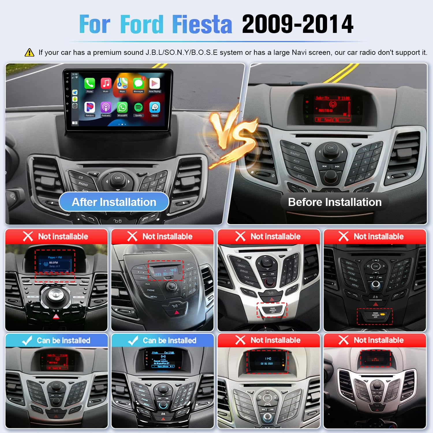 Autoradio Android 15 Pour Ford Fiesta 2009-2014 - Écran Tactile 10.1 Pouces 4G+64G - Carplay/Android Auto Sans Fil