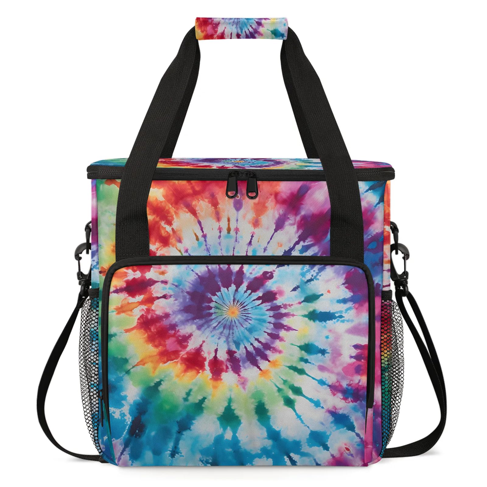 Adornori Tie Dye Rainbow Boho Hippie Coffee Maker Carring Bag, Large Insulated Storage Organizer Case Tote Bags with Shoulder Strap for Travel Work Picnic