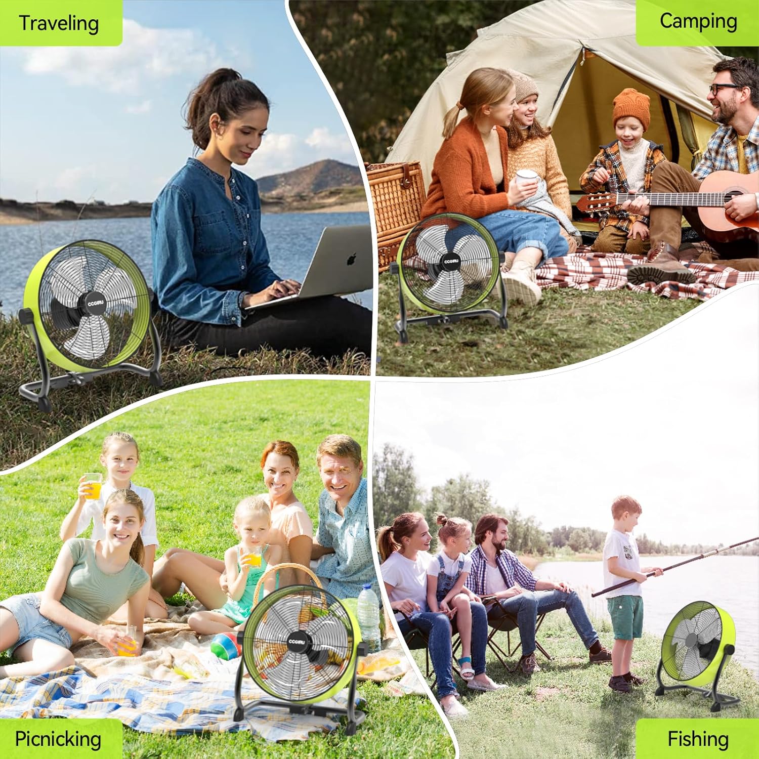 12 Inch Battery Operated Fan, Portable Rechargeable Cordless Fan High Velocity Heavy Duty Metal Floor Fan for Camping Hurricane Home Warehouse