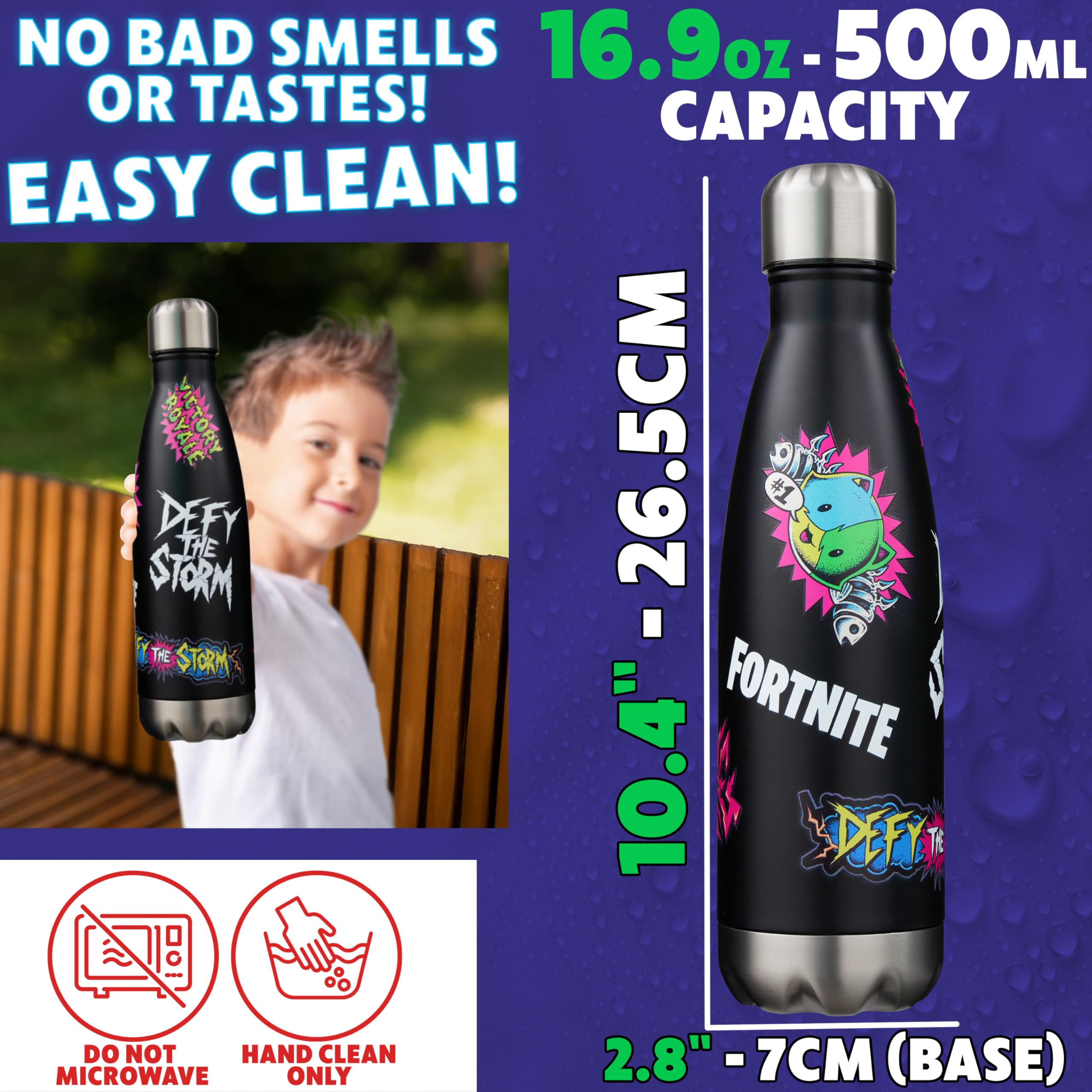 Fortnite Gourde Isotherme 500ml Ado et Adulte, Bouteille Isotherme en Acier Inoxydable Double Paroi 24h Chaud Froid Sans BPA, Écologique, Cadeau Gamer (Noir Fortnite)