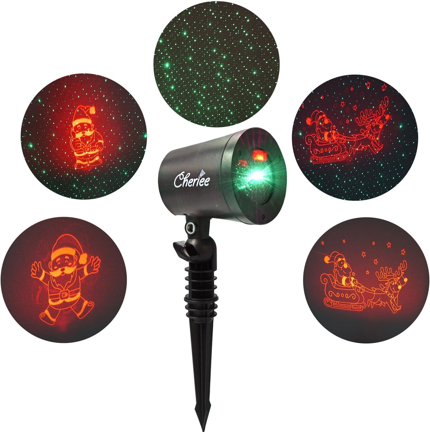 Laser Christmas Lights Santa Claus Dancing and Elk Cartton Moving Pattern Outdoor and Indoor Laser Light Projector Plastic Landscape Spotlight for Christmas,Holiday,Parties,and Garden Xmas Decoration