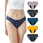 Neione Period Underwear for Women Plus Size, Leakproof Menstrual Panties High Cut Cheeky Bikini Briefs, Soft Stretch Postpartum Comfort 5 Pack Galaxy 4X-Large