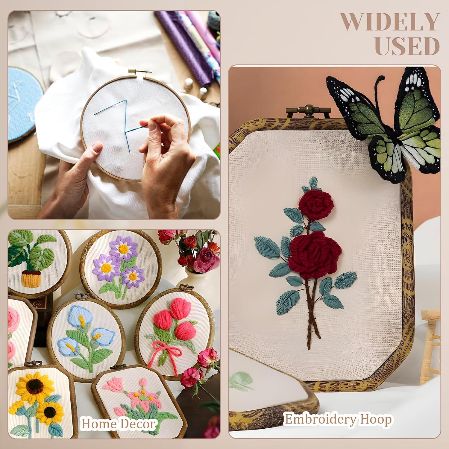 9Pcs Embroidery Hoop Frame Imitated Wood Decorative Embroidery Hoop Circle Oval Octagonal Cross Stitch Hoops for Display Sewing Craft Hanging Ornament(Various Sizes)