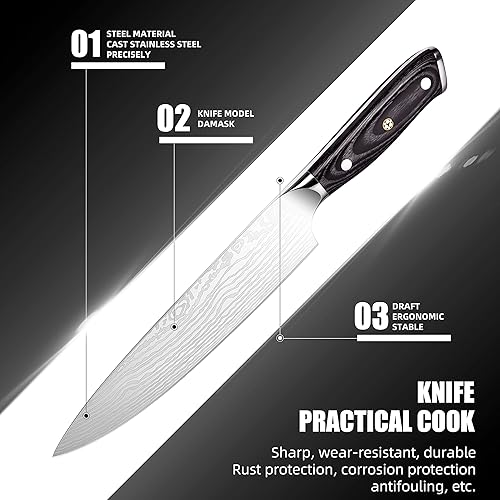 Miniatura 2 de Cuchillo de chef de 8 pulgadas, cuchillo de chef japonés, cuchillo de chef de damasco, acero inoxidable de alto carbono forjado para cortar frutas