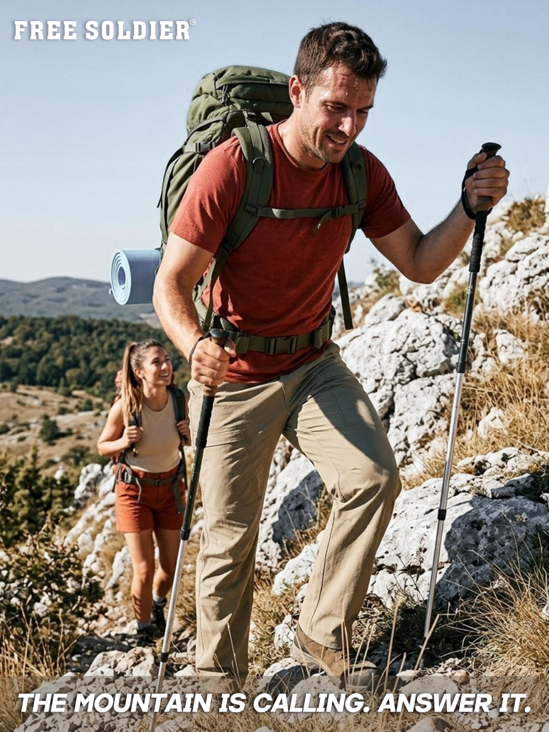 FREE SOLDIER Pantaloni Cargo da Trekking da Uomo con Cintura, Leggeri, Impermeabili e Asciugatura Rapida in Nylon-Spandex