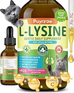 Lysine for Cats, L-Lysine for Cats Drops, Respiratory & Immune Support | Cat Lysine for Sneezing, Runny Nose & Watery Eye Relief, Cat Lysine Supplement with Taurine & Vitamins, 60 mL, Chicken Flavor
