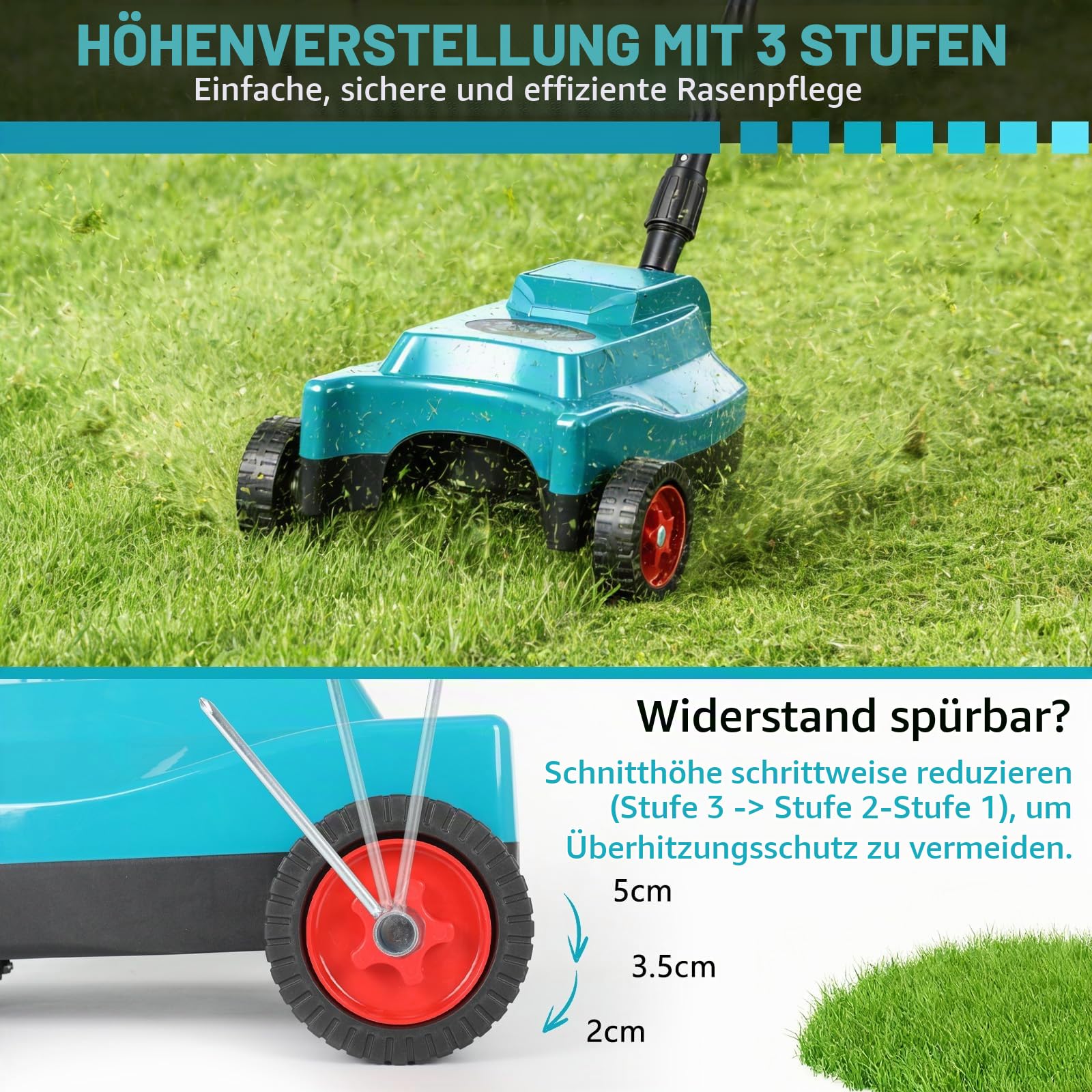 Akku-Rasenmäher für Makita 18V, 23 cm Schnittbreite, 3-stufige Schnitthöhe (20-50 mm), bürstenloser Motor, ideal für kleine Gärten bis 50 m² (ohne Akku)