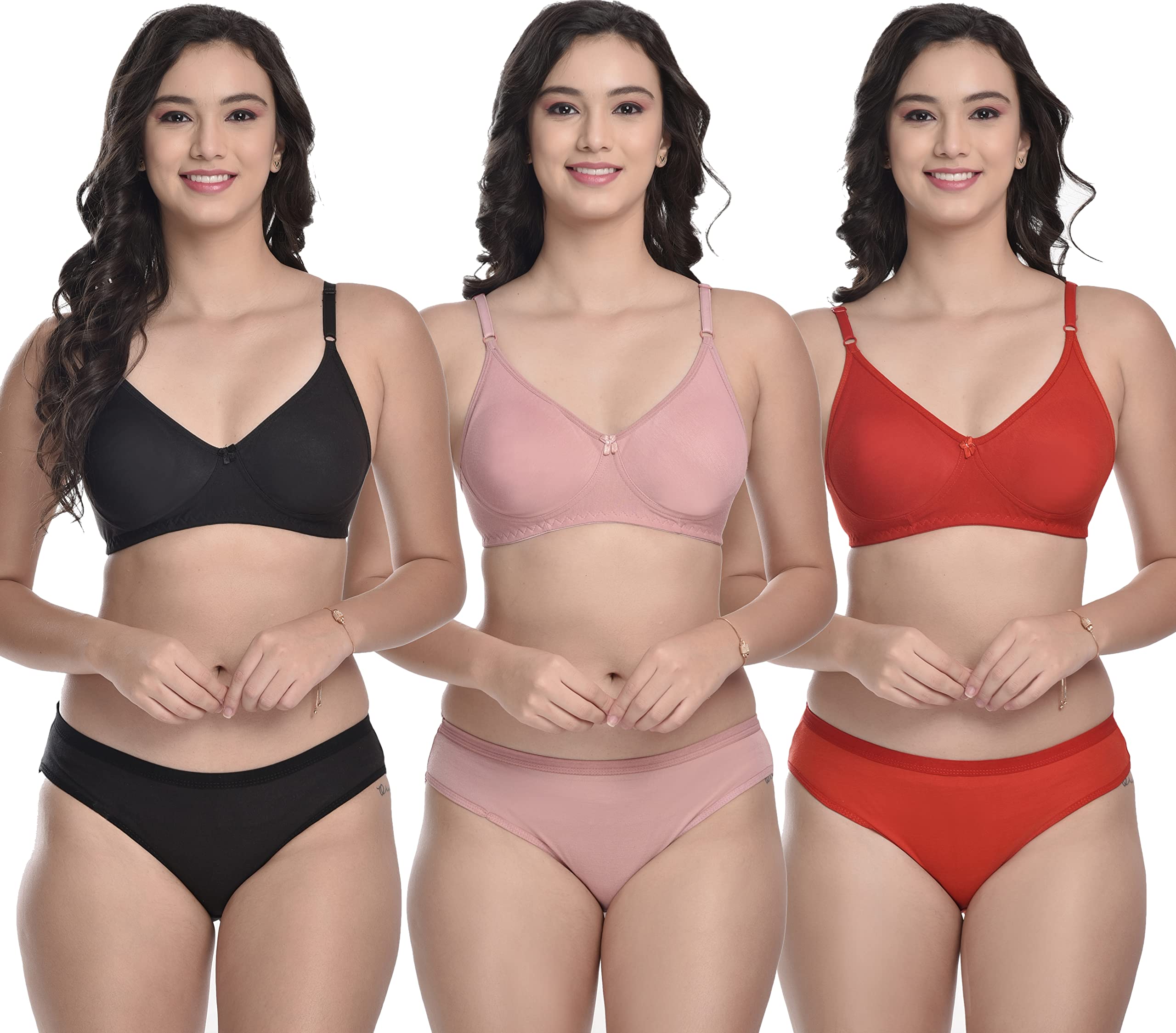 miestilo Lingerie Set Full with Coverage Non-Padded Bra and Hipster Panty (Pack of 3, Multicolor)-picture-17