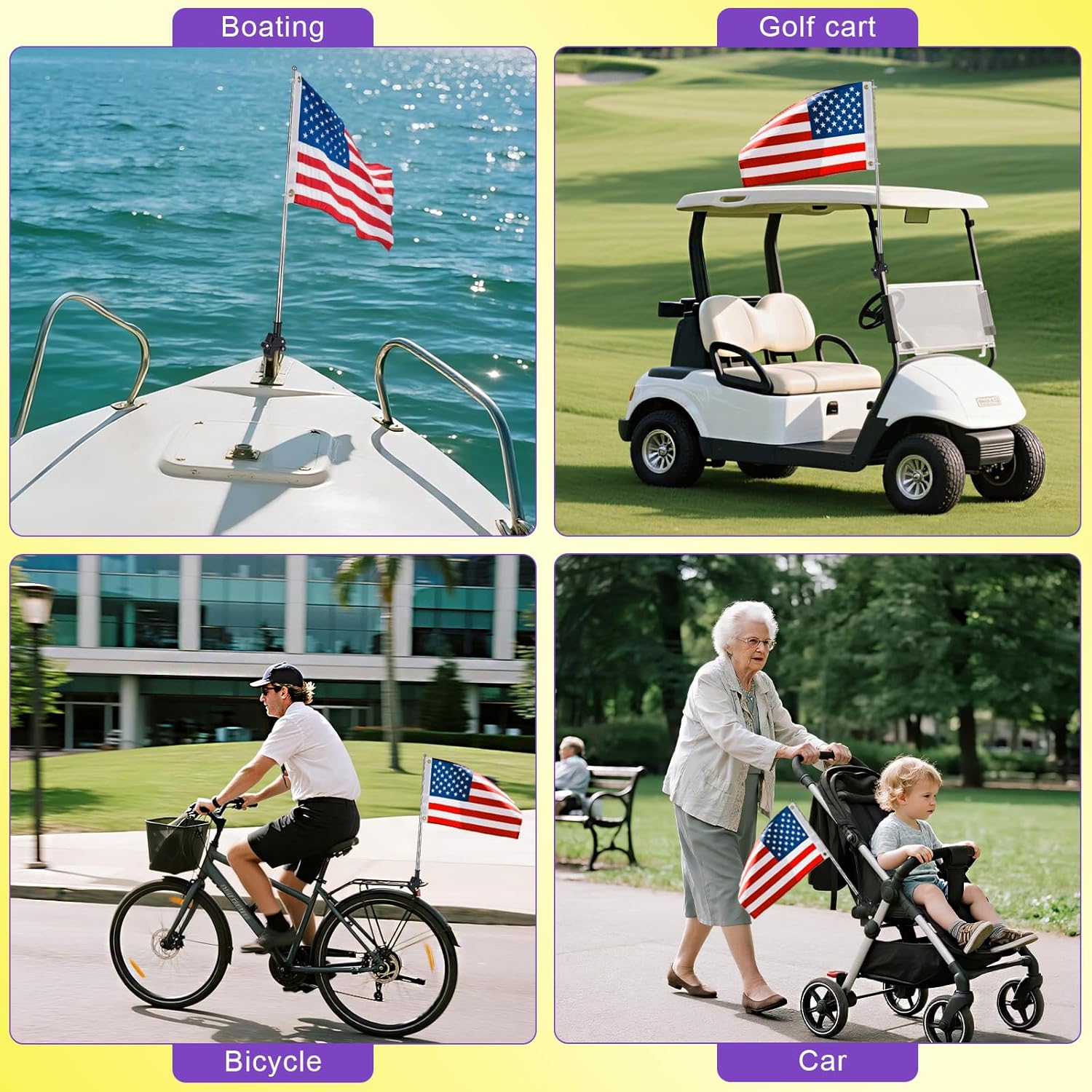 American Boat Flag Pole Kit, Embroidered Small USA Flag with 53" Telescoping Stainless Steel Flagpole, Heavy Duty Retractable Marine Flag Pole for Yacht, Truck, Bike - Image 5