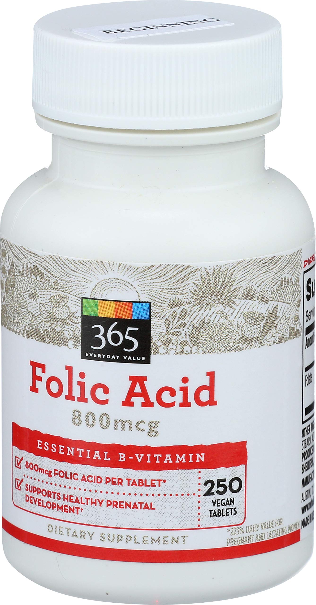365 by Whole Foods Market, Folic Acid 800mcg, 250 ct