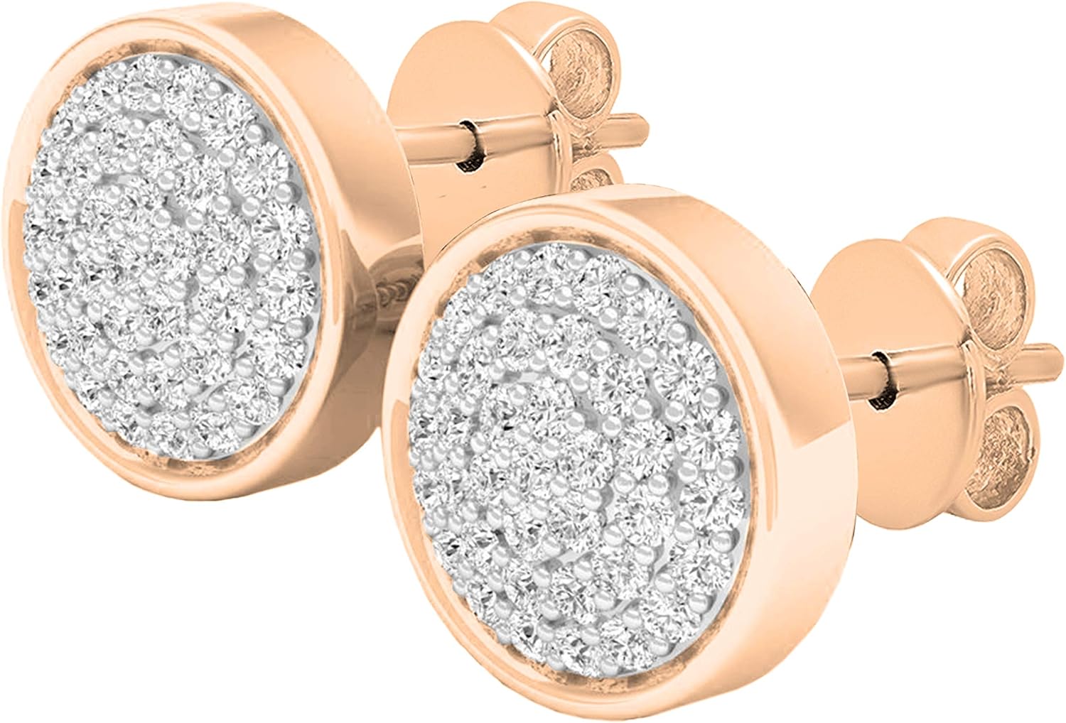 Dazzlingrock Collection 0.25 Ctw Round White Natural Diamond 7.5mm Micropave Circle Studs in 10K Real Solid Gold, Push Back,Unisex Design Ladies,Mens Real Natural Diamond Earrings