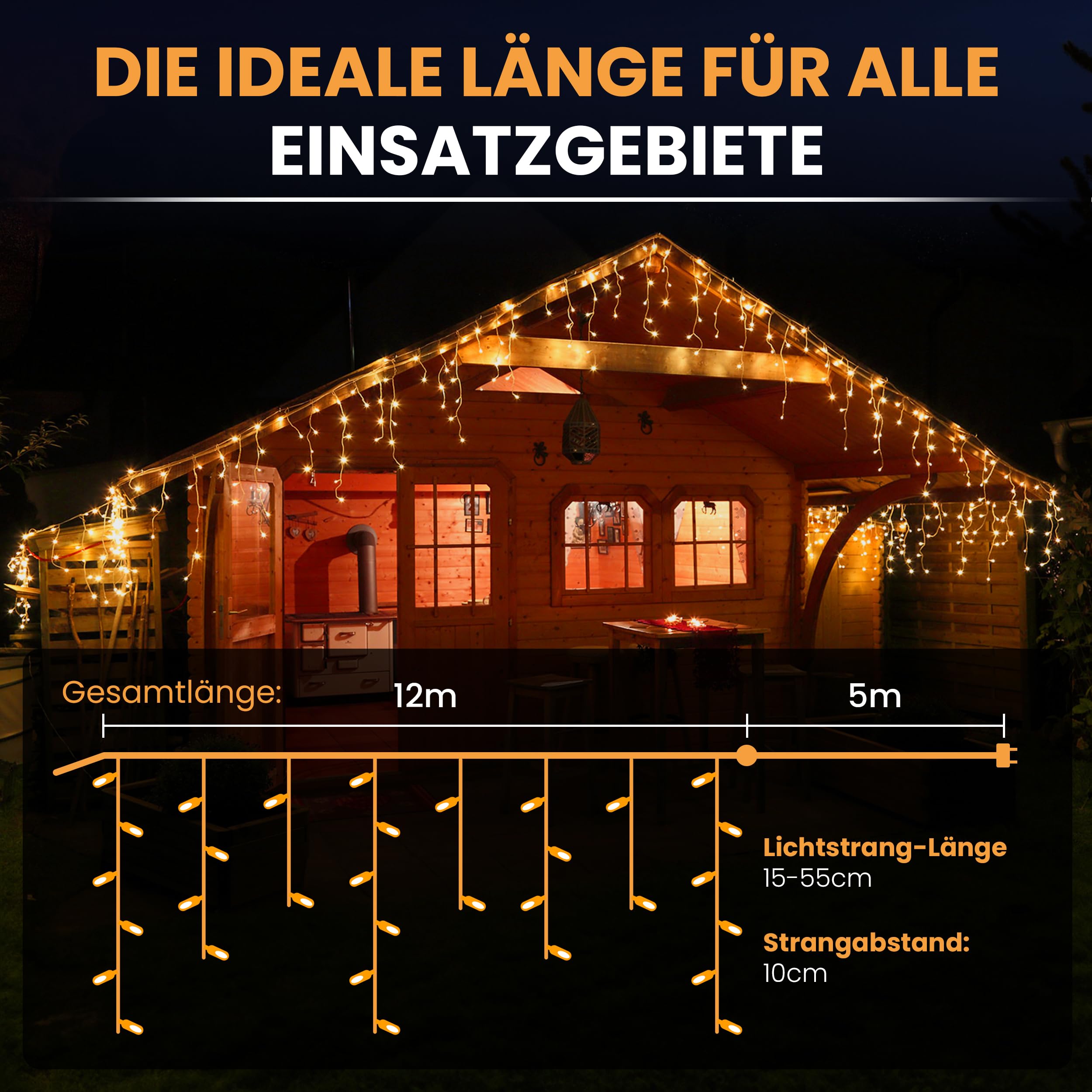 GARTENPIRAT Catena luminosa gocce ghiaccio 12m con 480LED bianco caldo Flash