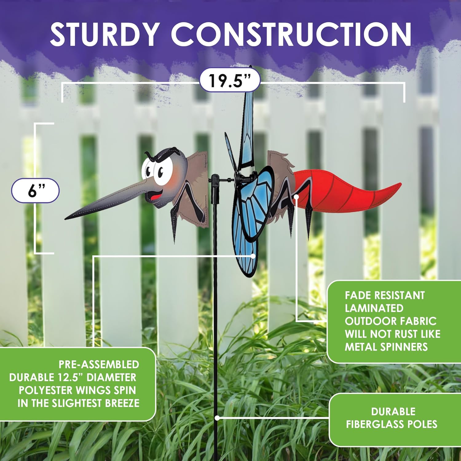 Premier Kites プチスピナーモスキート &ndash; 庭や庭用の風変わりなウィンドスピナー、耐久性のある耐候性生地、組み立てが簡単