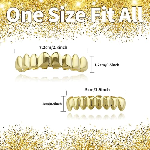 Miniatura 2 de 16 piezas chapadas en oro de 18 quilates con acabado dorado de 18 quilates, 8 dientes superiores + 8 dientes inferiores, parrillas bucales Hip Hop