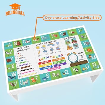 2 in 1 Train Table and Learning Activity Table 112 Pc Wooden Train Set Reversible Educational Top Storage Bin Montessori STEM Play Center Compatible with Thomas Brio Melissa and Doug Toddlers Kids