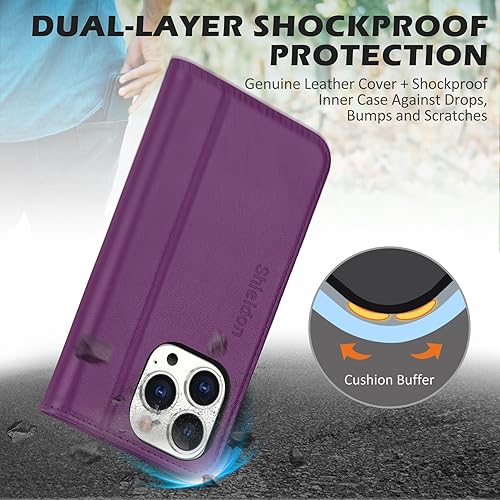 Miniatura 5 de SHIELDON Funda tipo cartera para iPhone 15 Pro de 6.1 pulgadas, funda de cuero genuino con tapa con bloqueo RFID, ranuras para tarjetas de crédito,