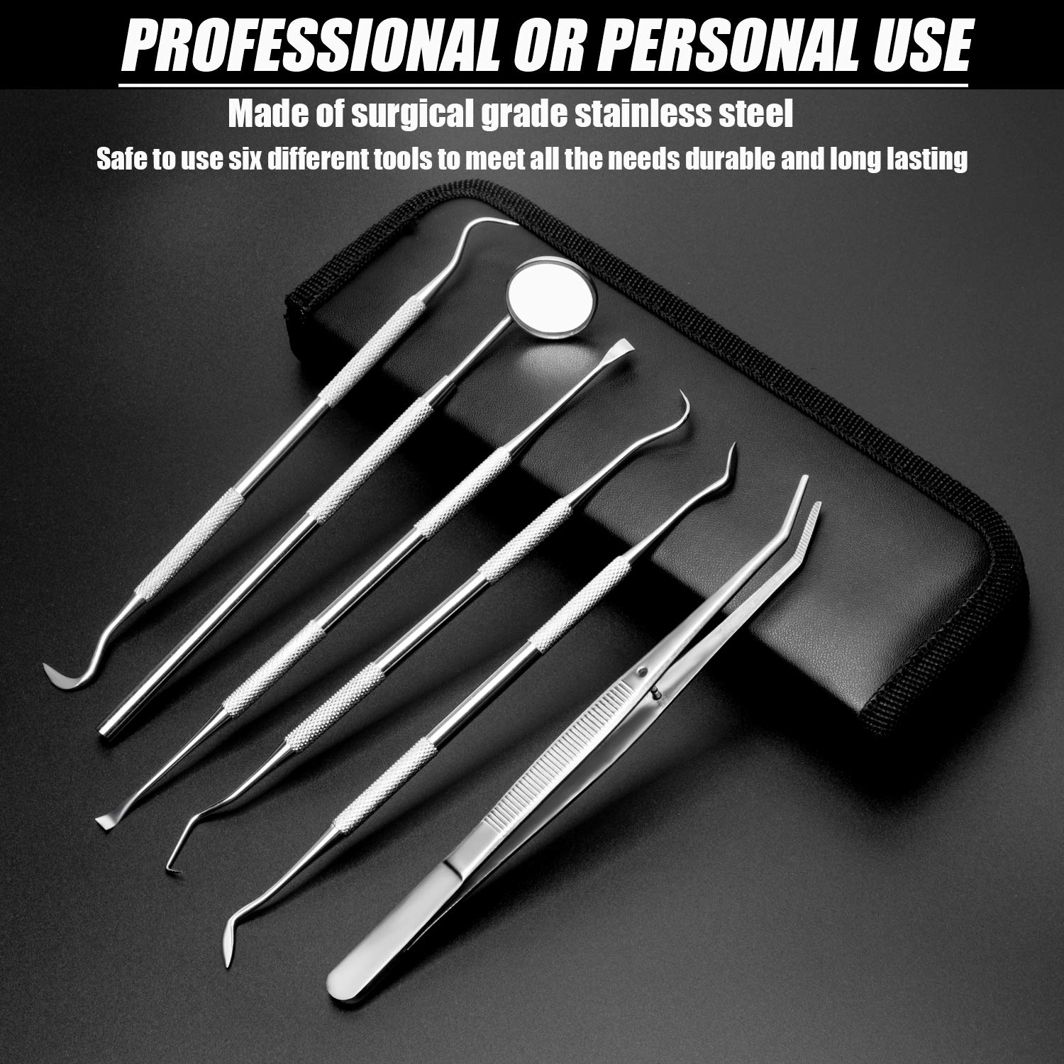 Dental Tools Stainless Steel Dental Pick Dental Floss Dental Hygiene Tool Set Tooth Scraper Plaque Tartar Remover Dental Tweezers Gum Floss for Personal Oral Care & Pet Use (6 Pack) : Beauty & Personal Care