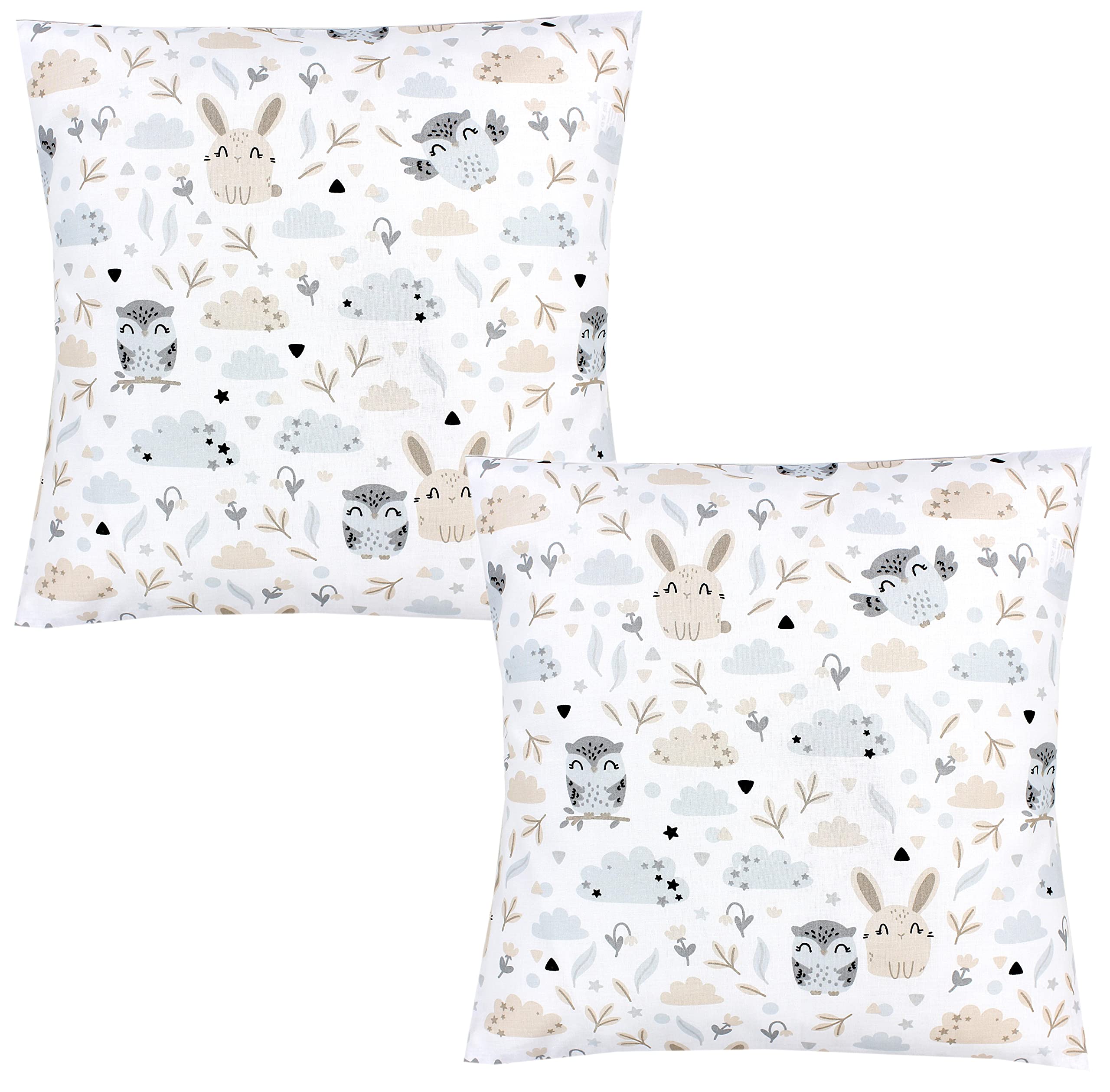 Tuptam Girls Rabbit / Owl Children's Cushion Cover Decorative Patterned With Hotel Fastener Set Of 2, Rabbit/Owl, 80 X 80 Cm