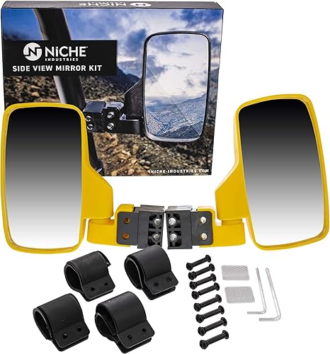 NICHE UTV - Juego de espejos retrovisores laterales con jaula de barra antivuelco de 1.75 a 2 pulgadas para Polaris RZR Kawasaki Teryx Mule Pioneer