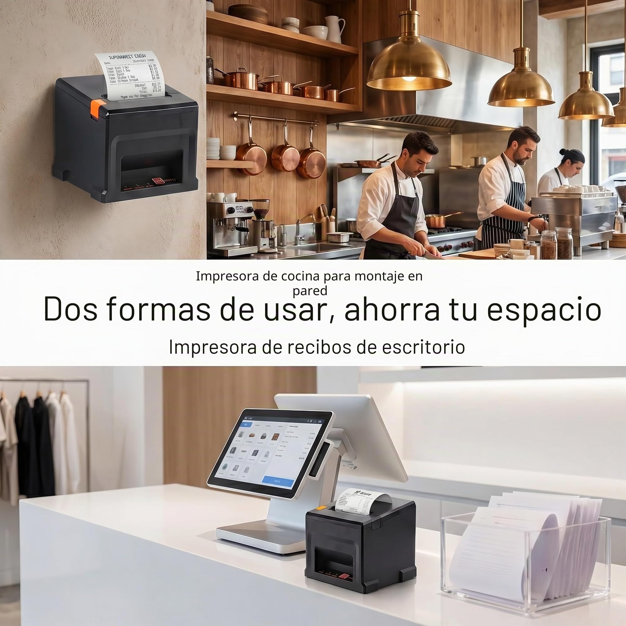 Impresora POS 80mm con 5 Rollos de Papel y Bluetooth para PC - Autocortador, USB/LAN, 300mm/s - para Restaurante, Bar, Tienda