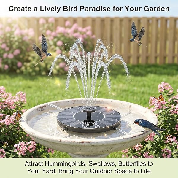Solar Springbrunnen für Außen, Solarbrunnen für Draussen mit 4 Stützstangen, Wasserpumpe Solar Schwimmender Fontäne Pumpe mit 6 Fontänenstile für Garten, Vogel-Bad, Teich, Fisch-Behälter Schwimmbecken - 2