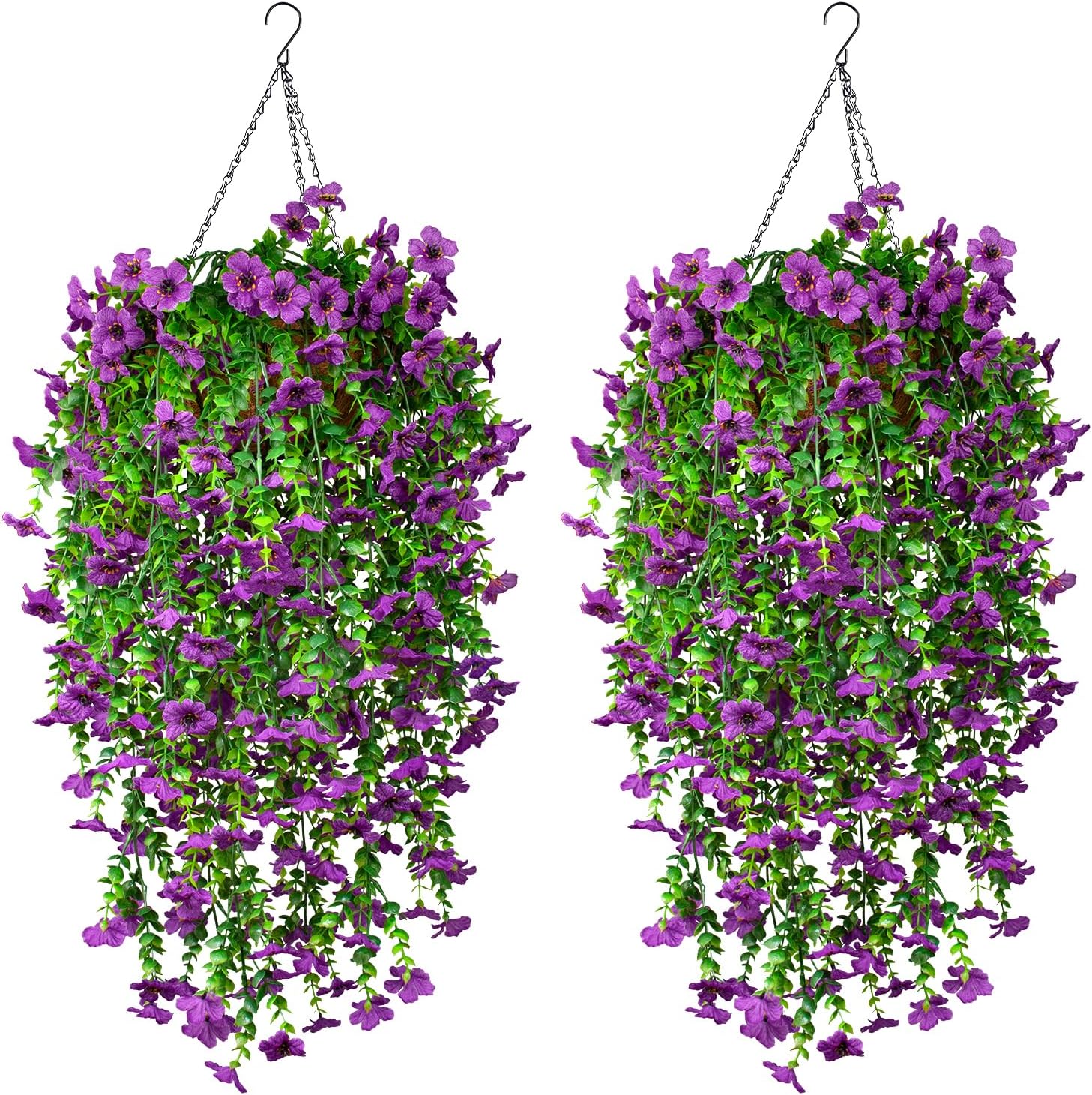 8 Pack White Artificial Fake Hanging Flowers for Outdoor Outside Faux Plants with Silk Daisy Summer Decoration UV Resistant Real Long Trailing Vines for Front Door Porch Planter Urn Decor (No Basket)