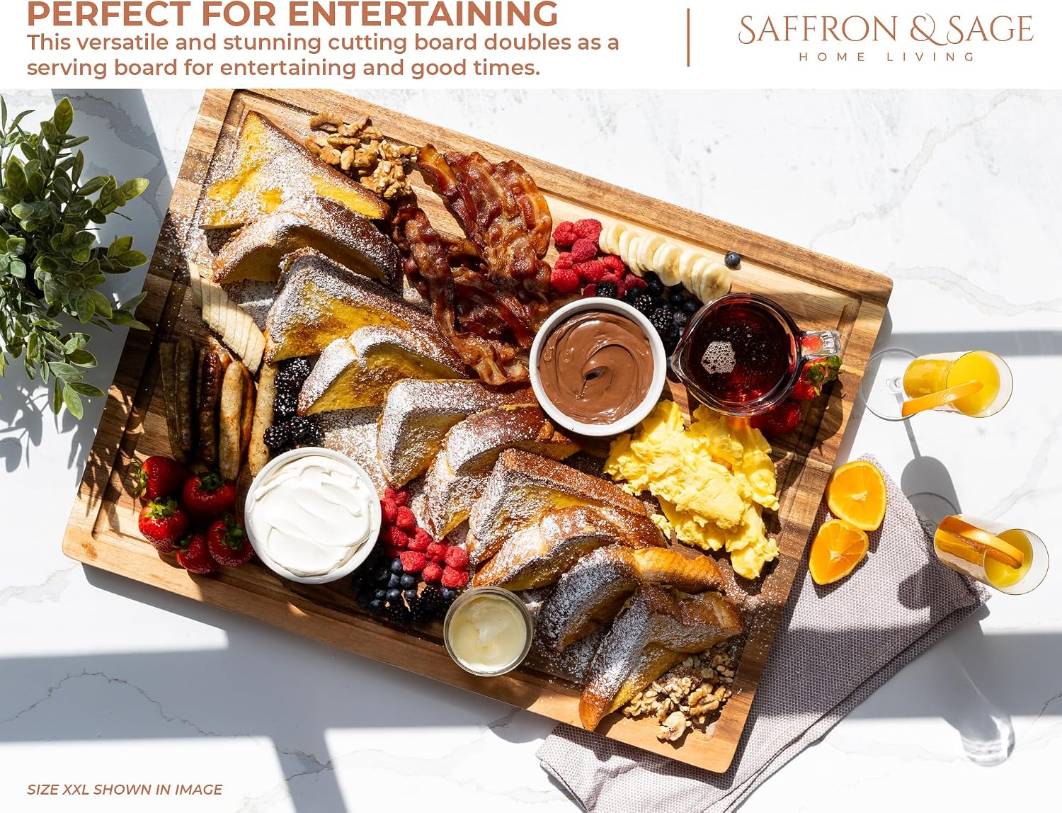 Saffron & Sage Extra Large Wood Cutting Board - Thick 23 x 17 x 1.5 Inch Acacia Wooden Cutting Boards for Kitchen use with Deep Juice Groove, Reversible Chopping Board Doubles as a Charcuterie Board