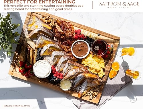 Miniatura 5 de Tabla de cortar de madera extra grande de azafrán y salvia, 23 x 17 x 1.5 pulgadas, tablas de cortar de madera de acacia para uso en cocina con