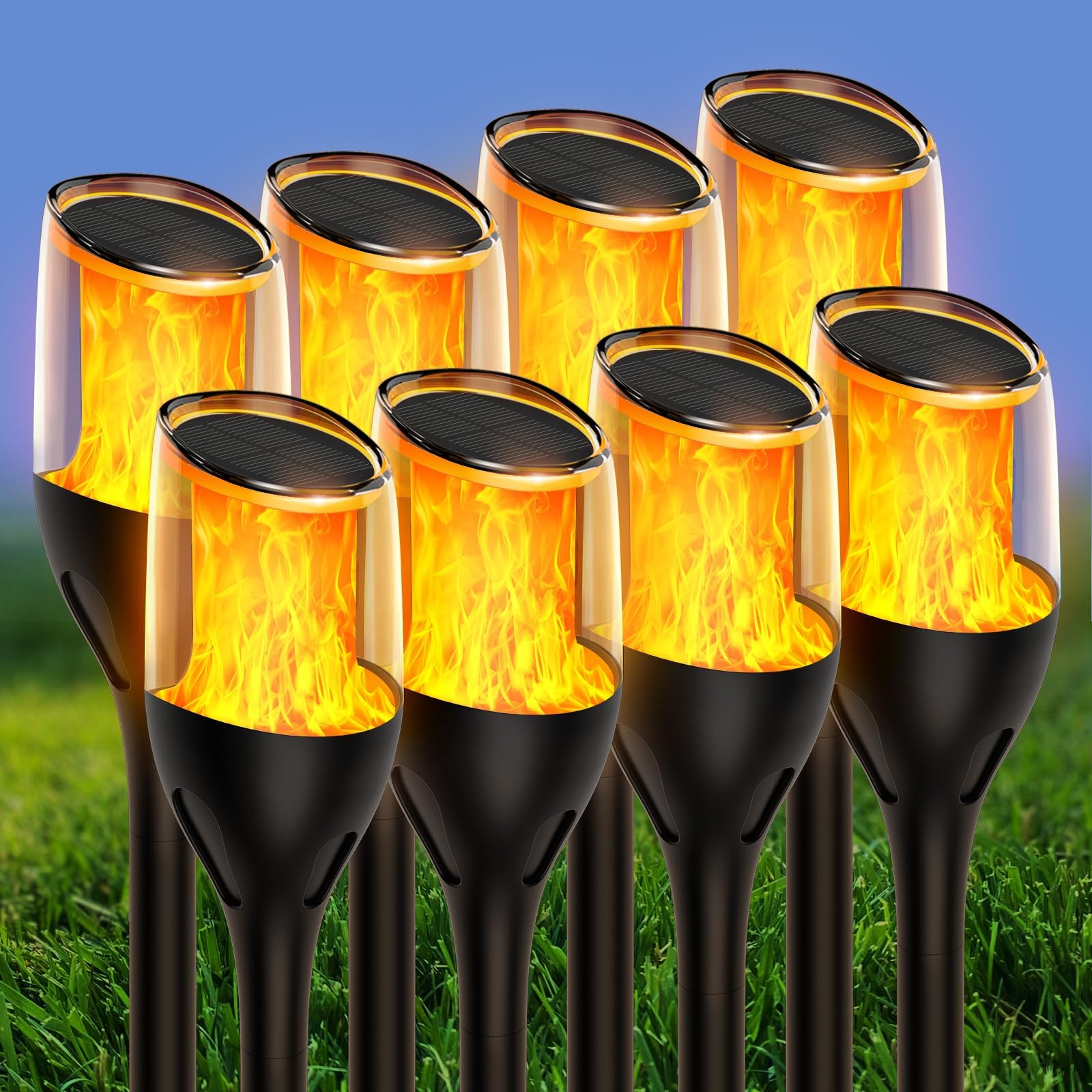 Outdoor Solar Lights Upgraded, 32.2" Higher Solar Torch Light with Flickering Flame, 8 Pack Waterproof Solar Garden Lights, Unique Solar Pathway Lights for Yard Patio Landscape Lighting Decor