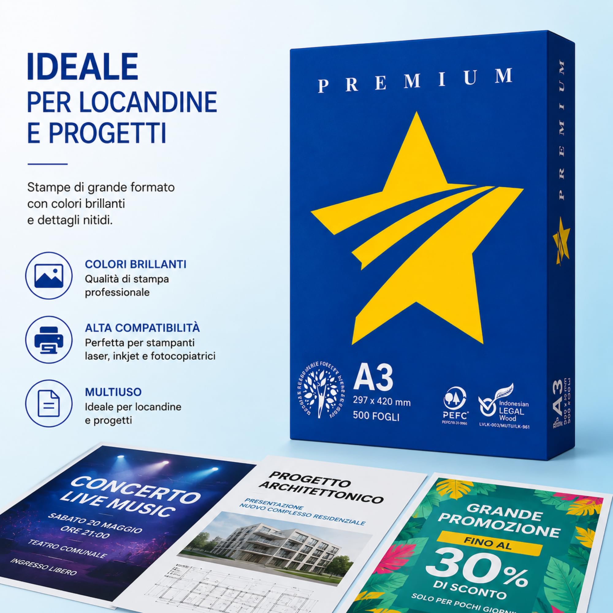 5 Risma Carta A3 da 500 Fogli (2500 Fogli) SENZA INCEPPAMENTO - Carta Stampante 75 gr - Stampante Inkjet, Laser, Fotocopiatrice - Risma di Carta A3 Bianca di ALTA' QUALITA' per Ufficio, Casa e Scuola