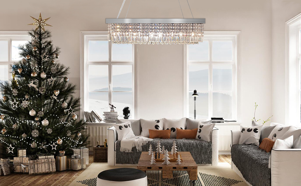 Rectangular Chandeliers for Dining Room, Modern Rain Drop