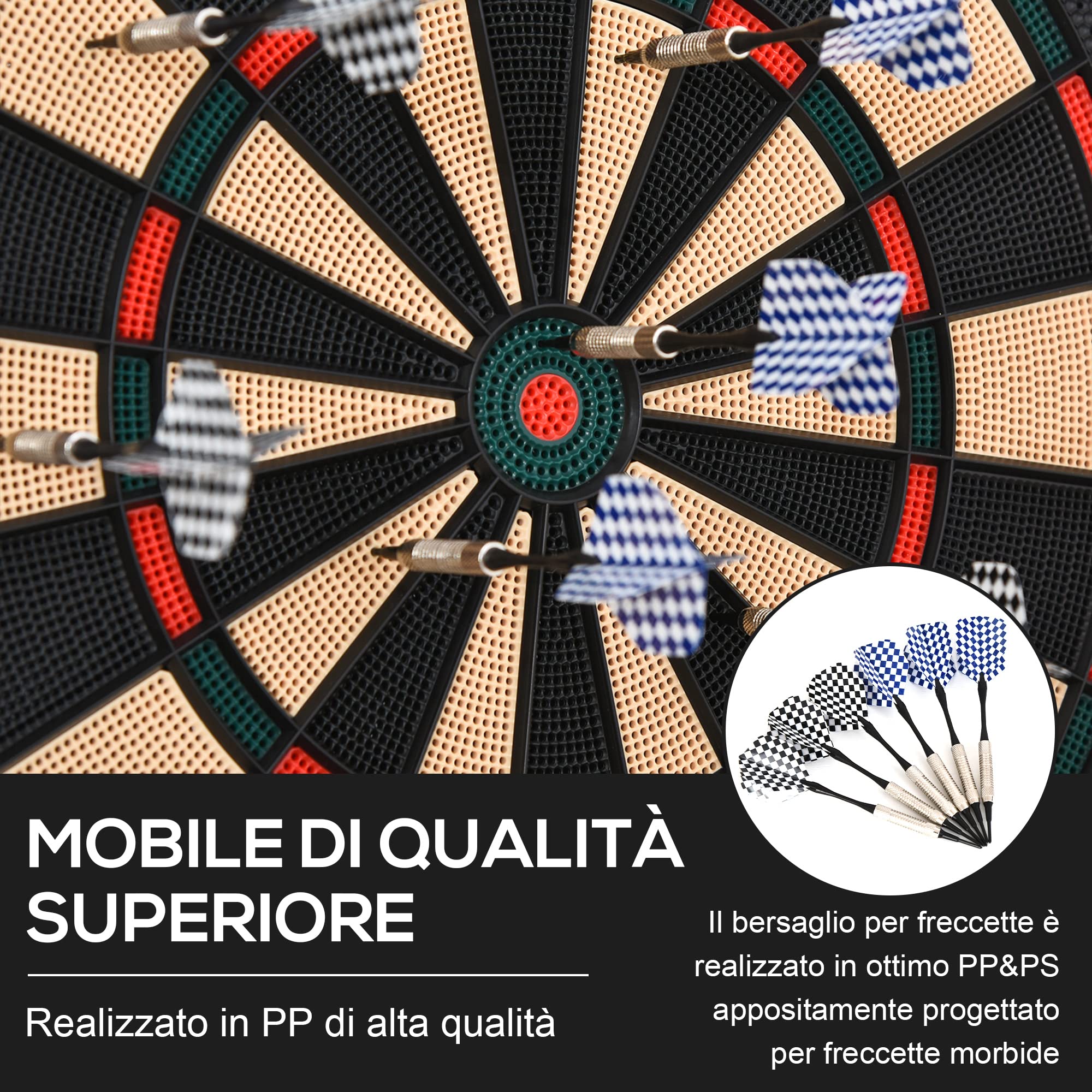 HOMCOM Bersaglio Freccette Elettronico in Plastica con 6 Freccette, Effetti Sonori e Visivi, 44 x 50 x 3.2cm, Nero
